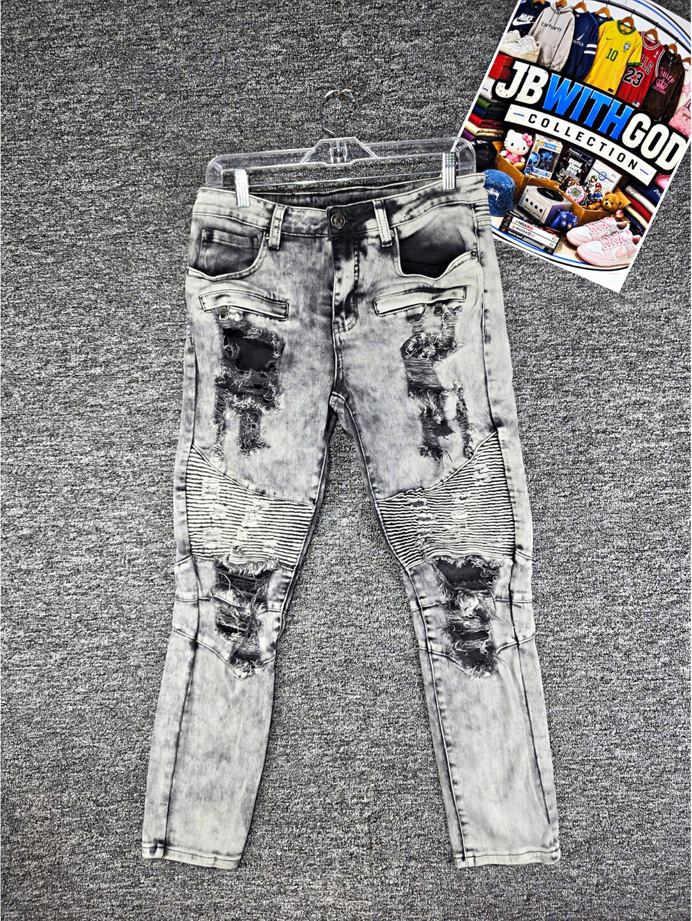 rue21 Flex Skinny Fit Gray Acid Wash Distressed Denim Jeans 32x27 Men